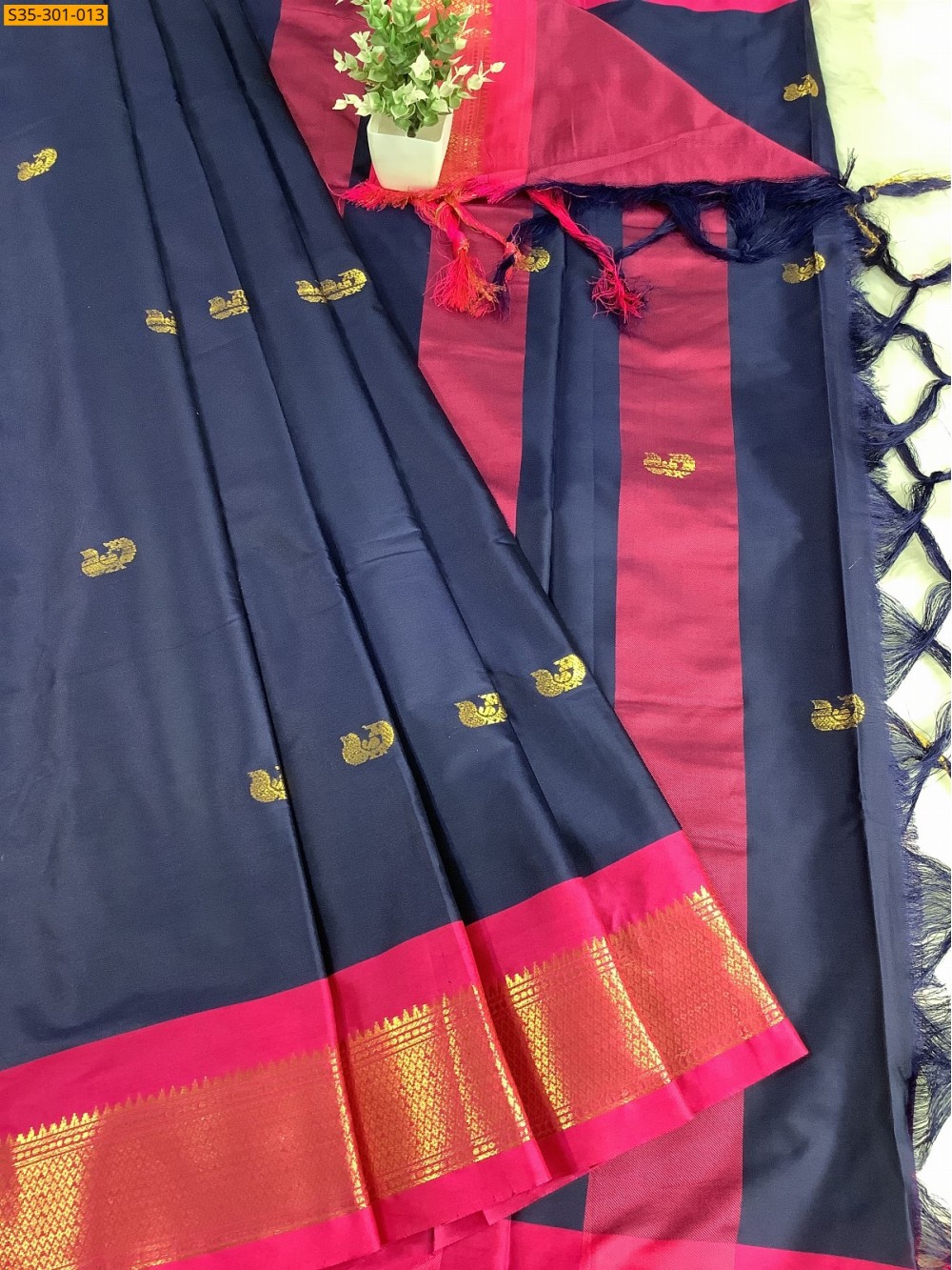 Navy Blue Mercerised Cotton Silk sarees Navy Blue Mercerised Cotton Silk sarees
