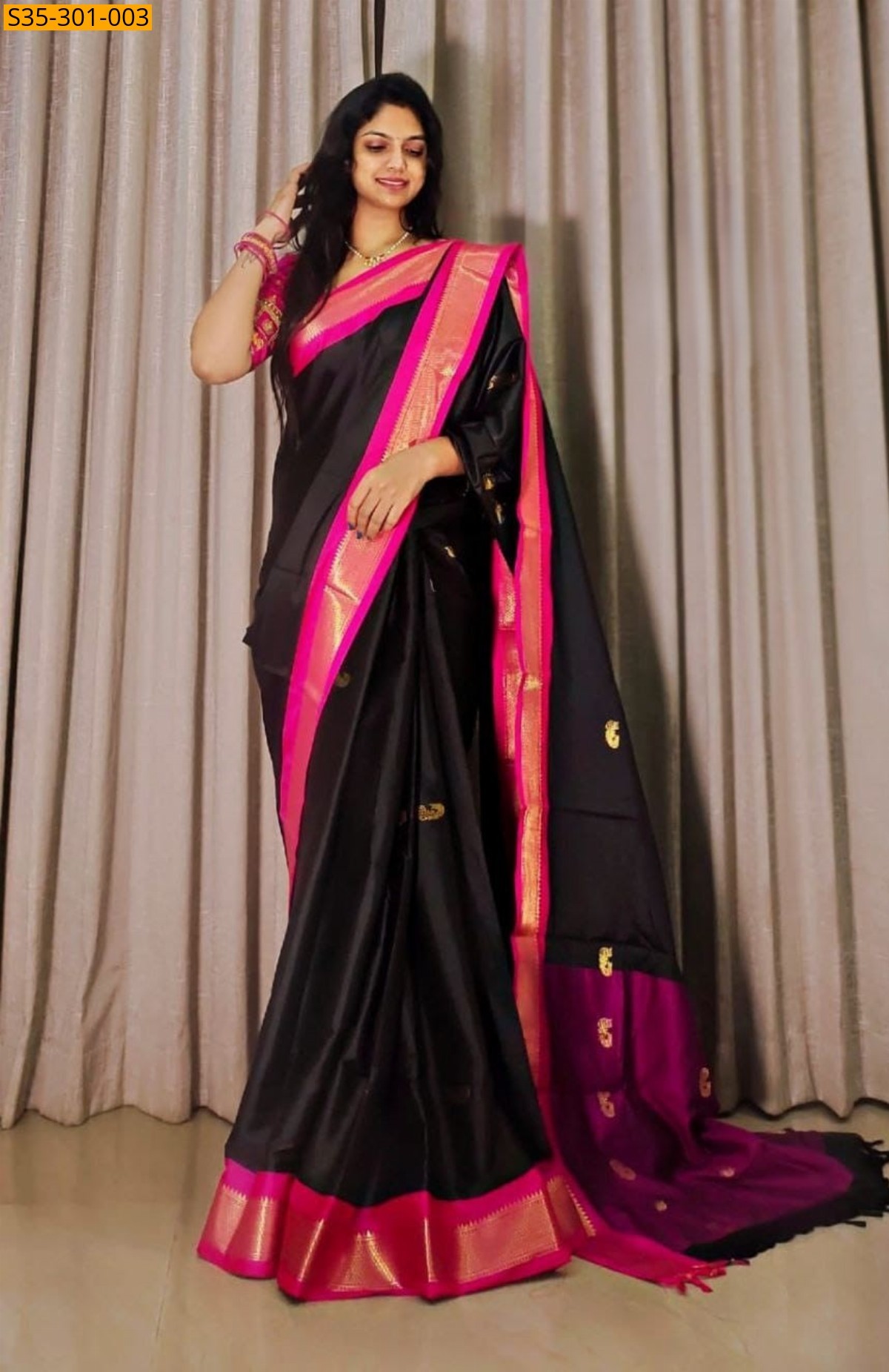 Black Mercerised Cotton Silk sarees