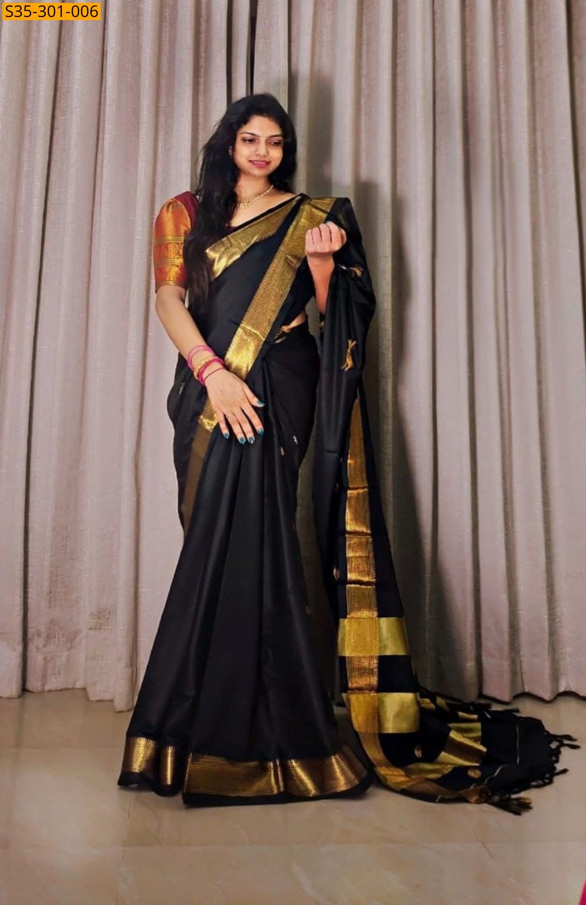 Black Mercerised Cotton Silk sarees