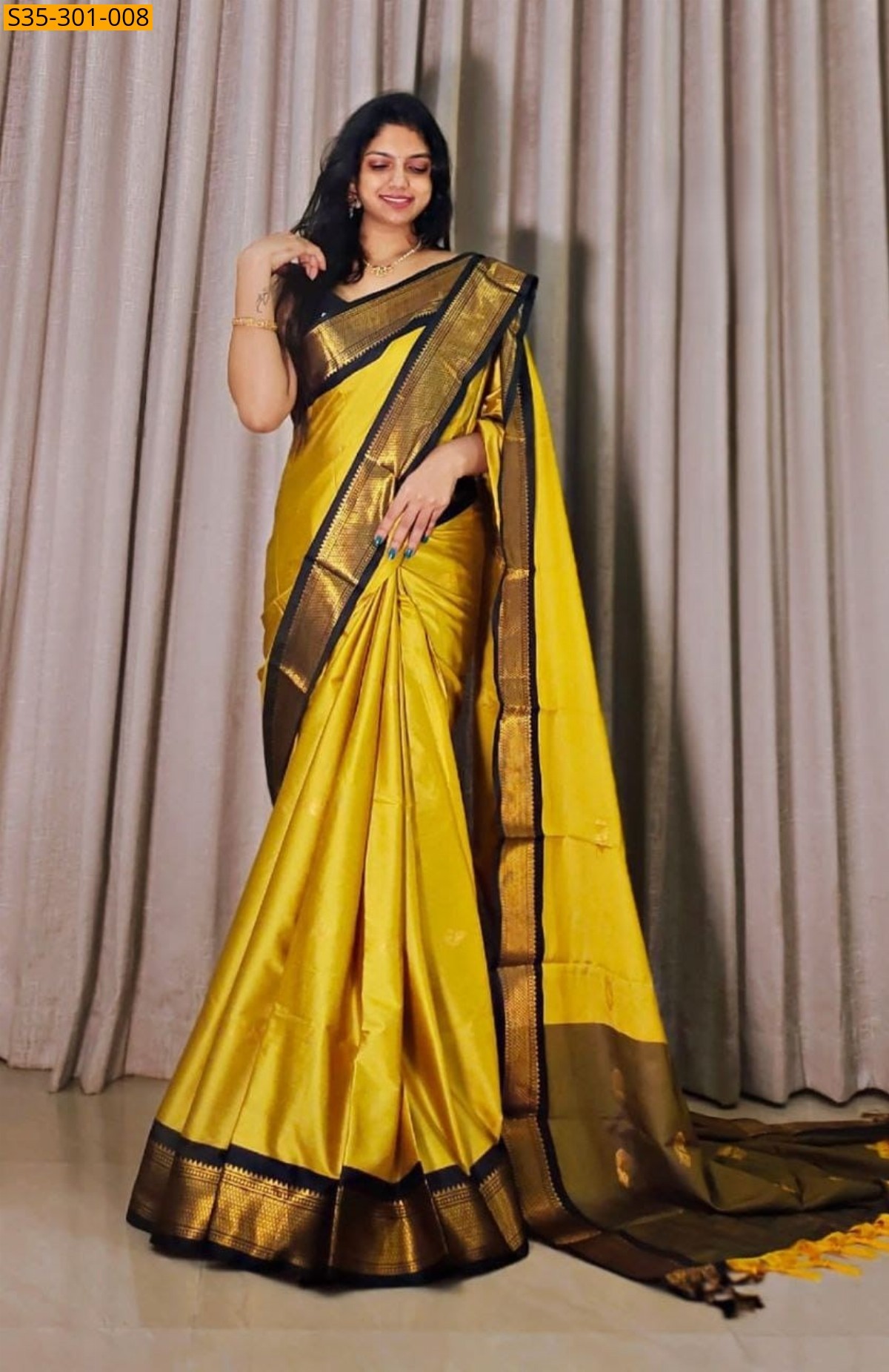 Yellow Mercerised Cotton Silk sarees