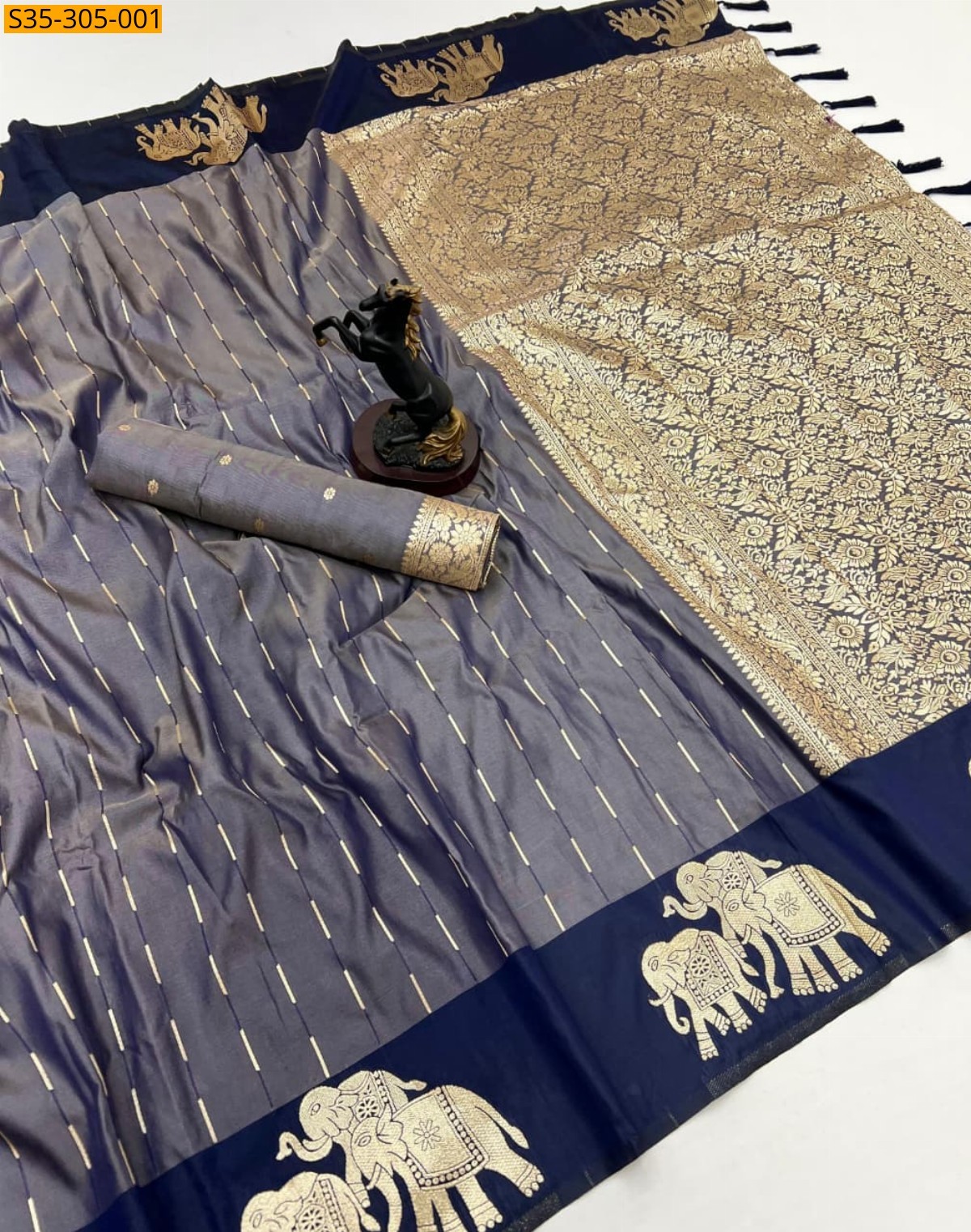 Gray Fancy Paithani Silk Saree
