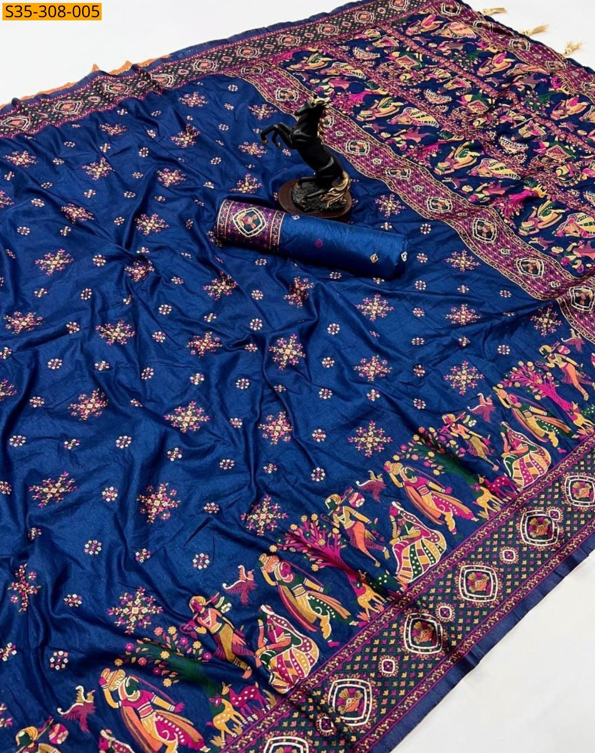 Navy blue Pashmina Kashmiri Sarees 