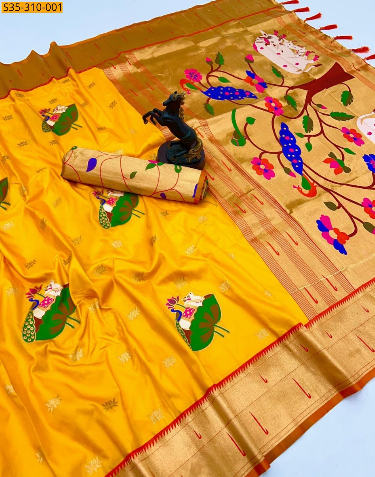 Yellow Soft silk pichwai paithani sarees