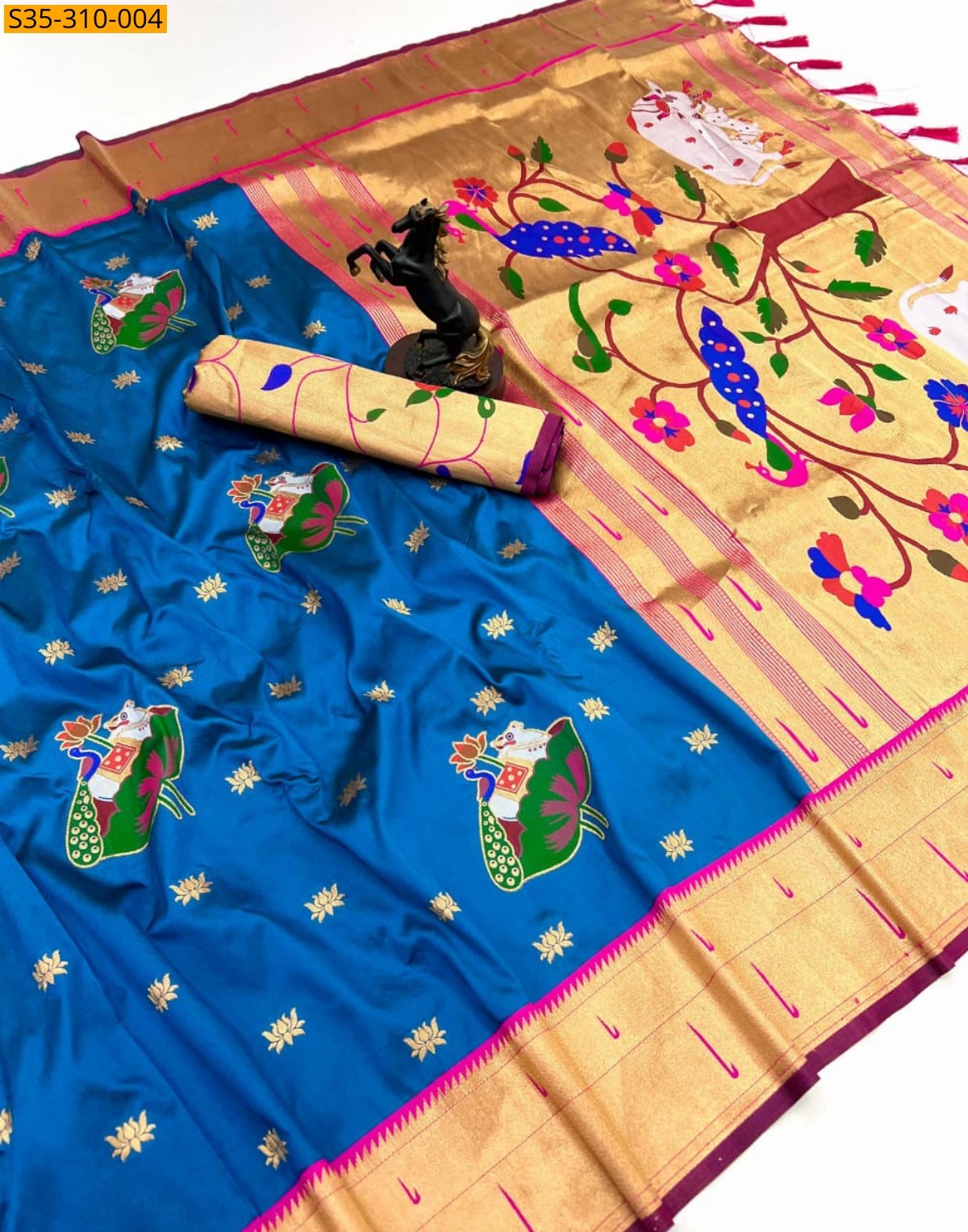 Blue Soft silk pichwai paithani sarees