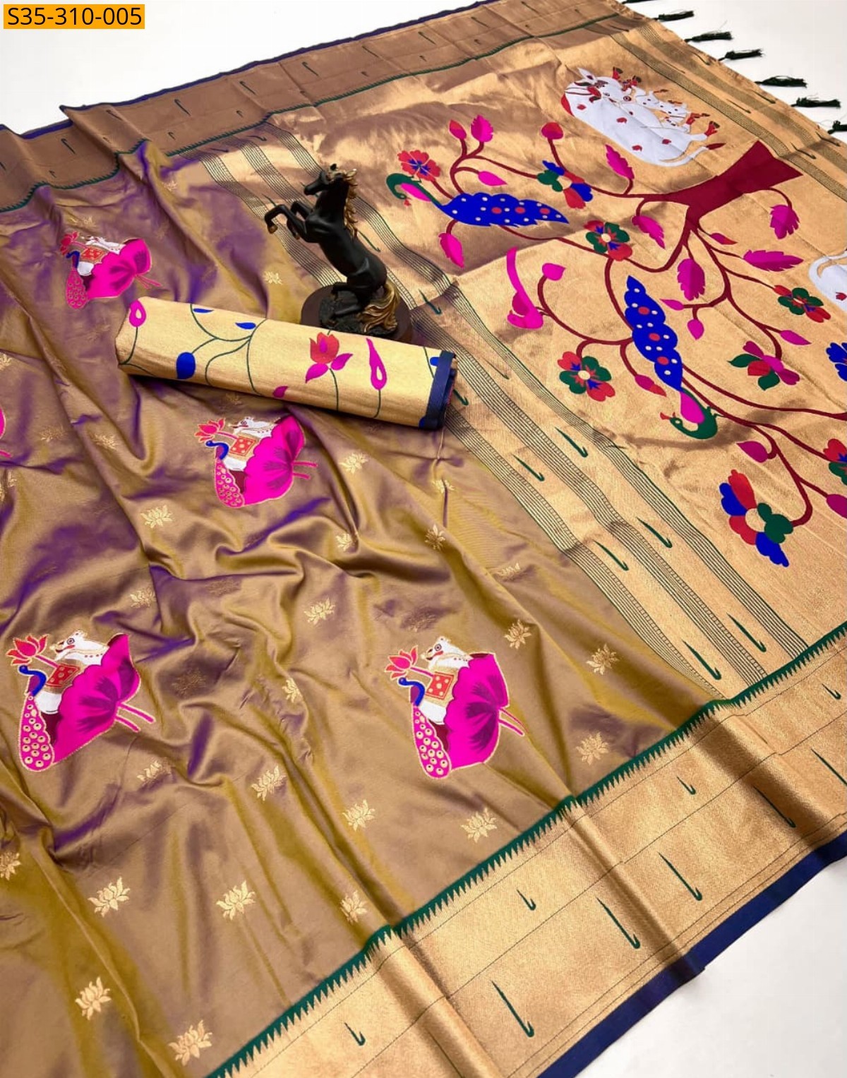 Brown Soft silk pichwai paithani sarees