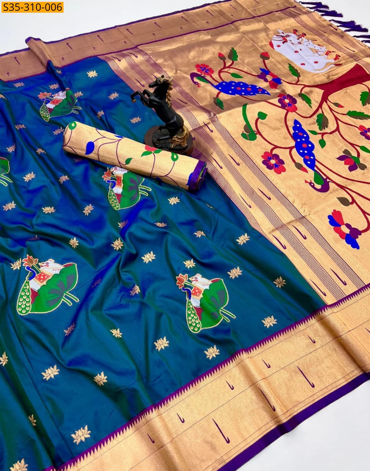 Blue Soft silk pichwai paithani sarees