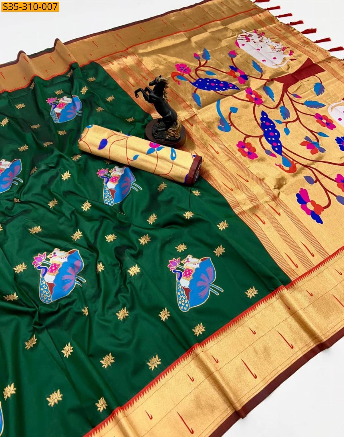 Green Soft silk pichwai paithani sarees