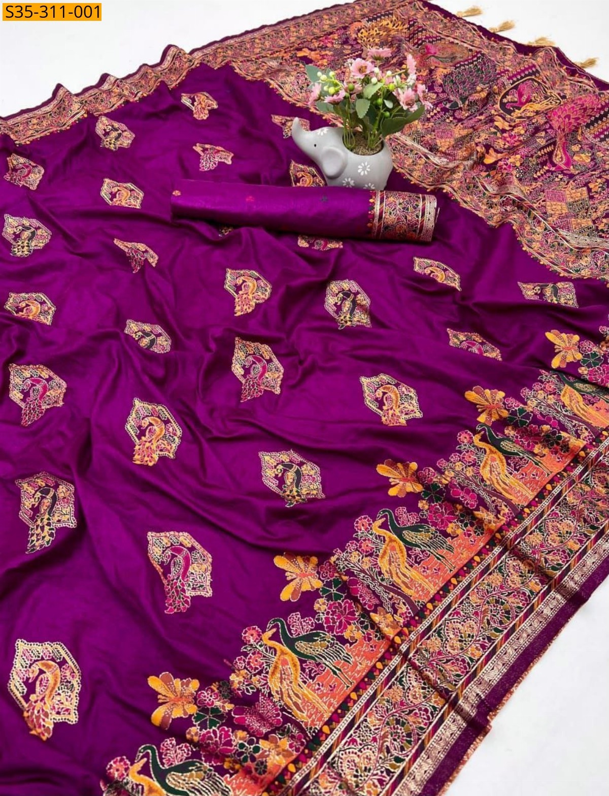 Purple Pashmina Kashmiri Sarees