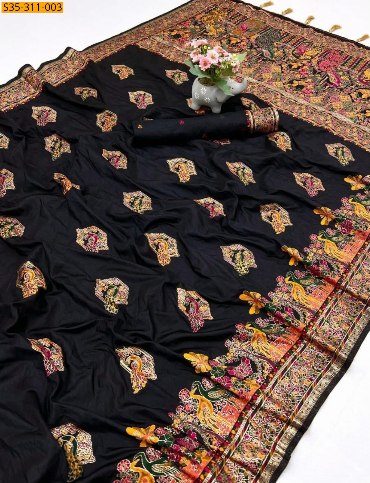 Black Pashmina Kashmiri Sarees