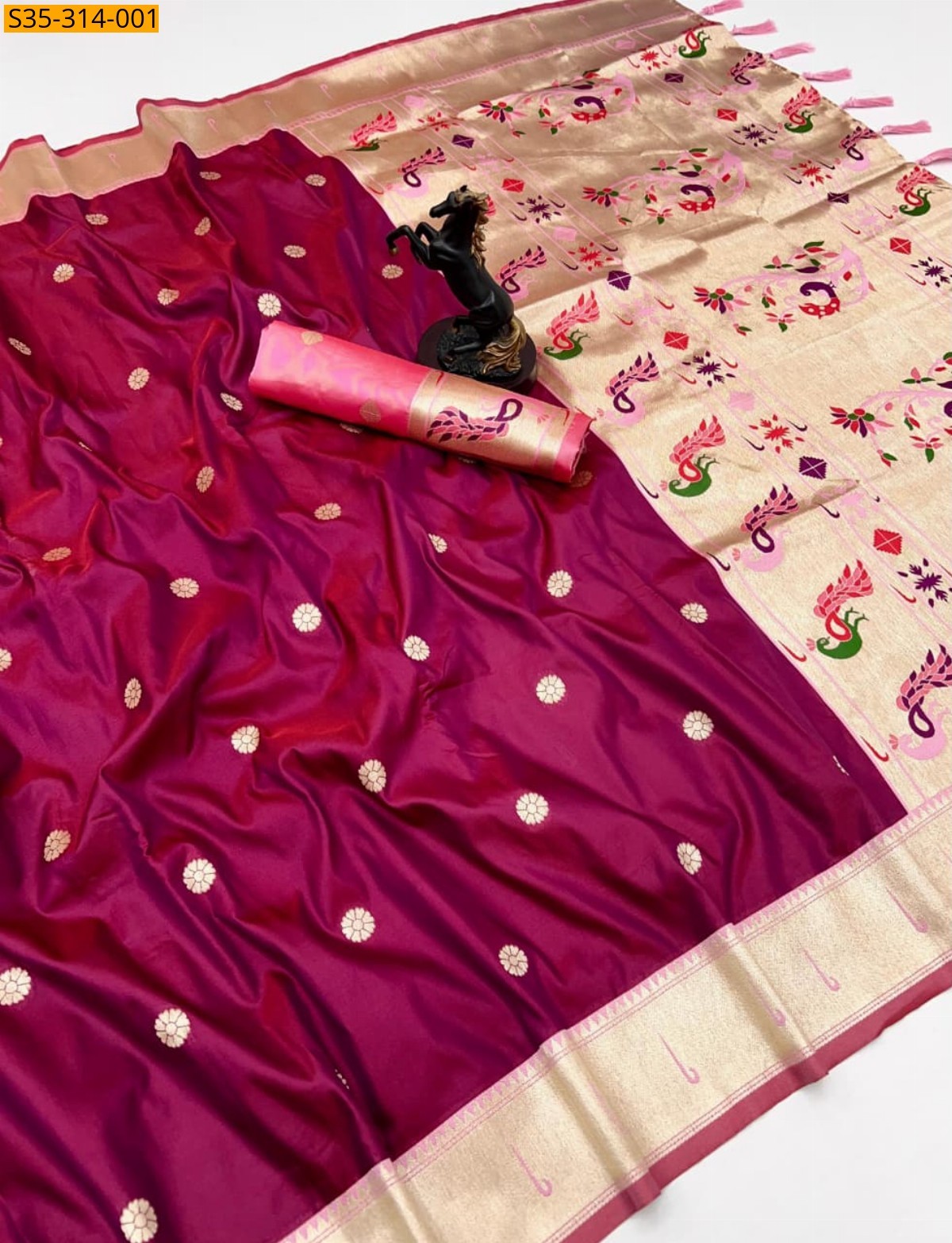 Pink Soft Silk Paithani Sarees