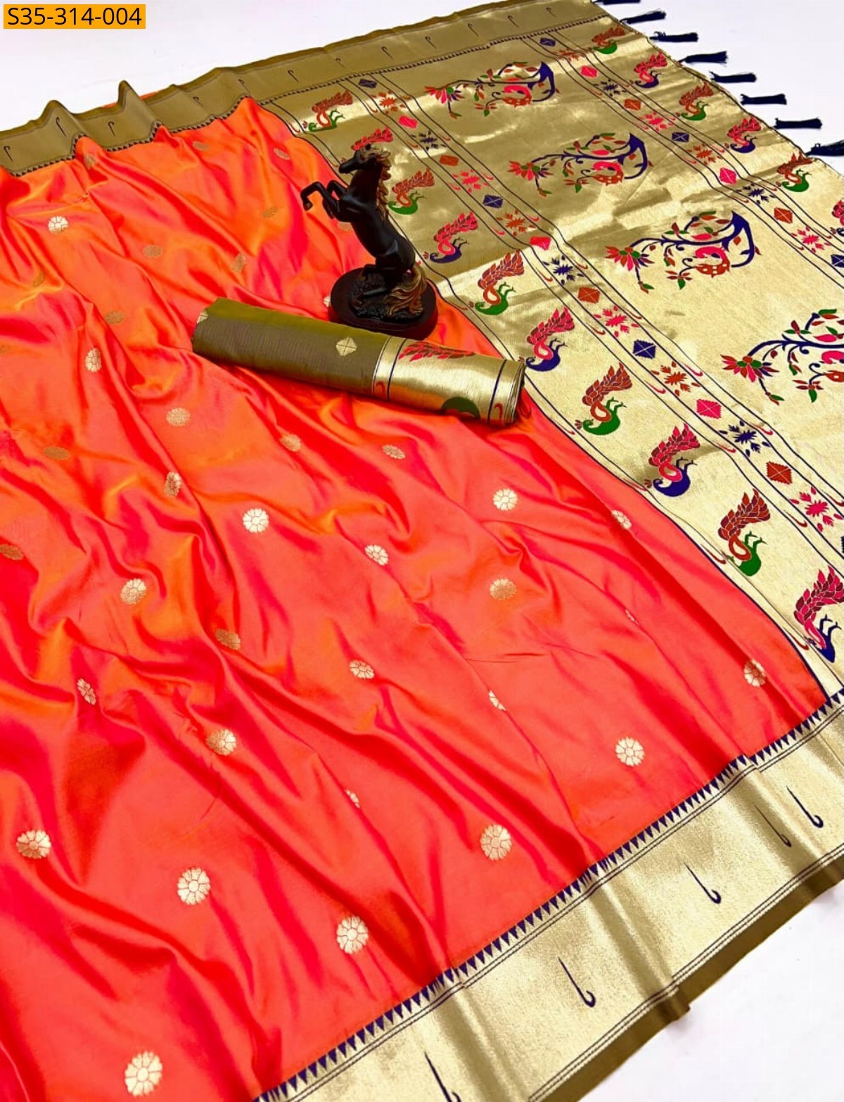 Orange Soft Silk Paithani Sarees