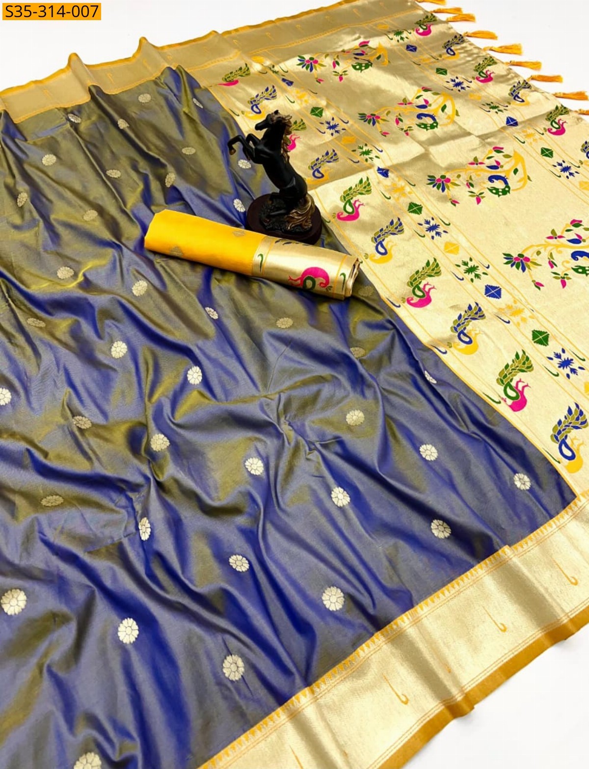 Gray Soft Silk Paithani Sarees