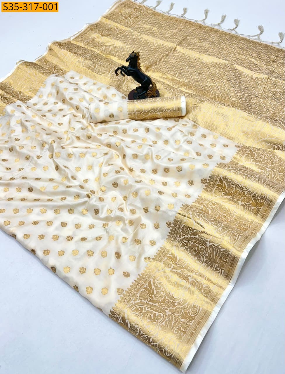 Half white Banarasi silk saree