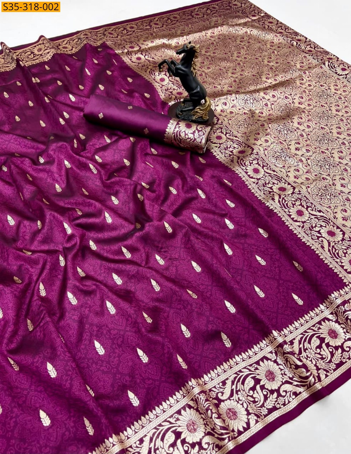 Wine Banarasi silk saree