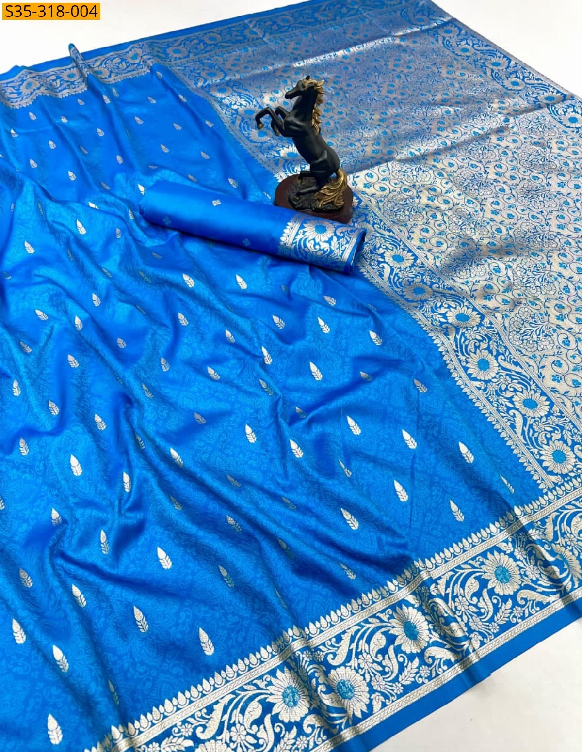 Blue Banarasi silk saree