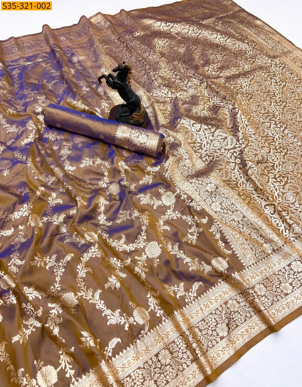 Brown Banarasi soft silk saree