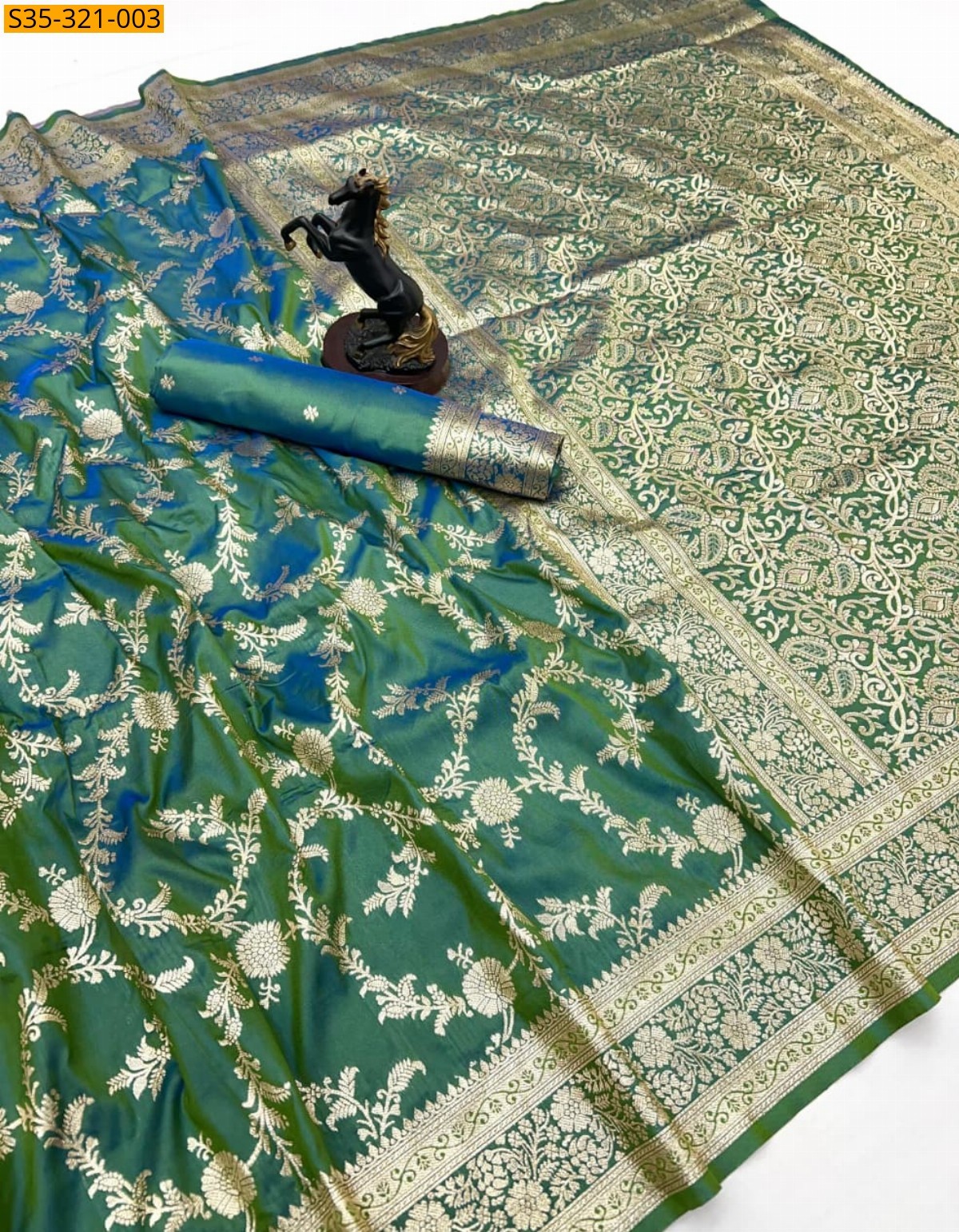 Green Banarasi soft silk saree