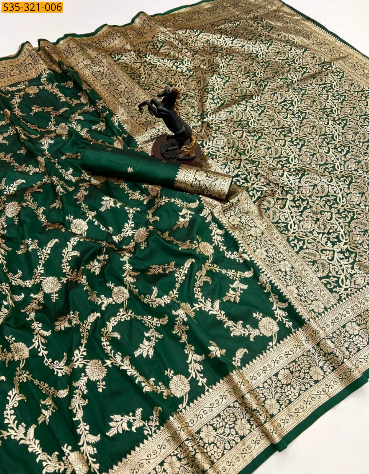 Green Banarasi soft silk saree