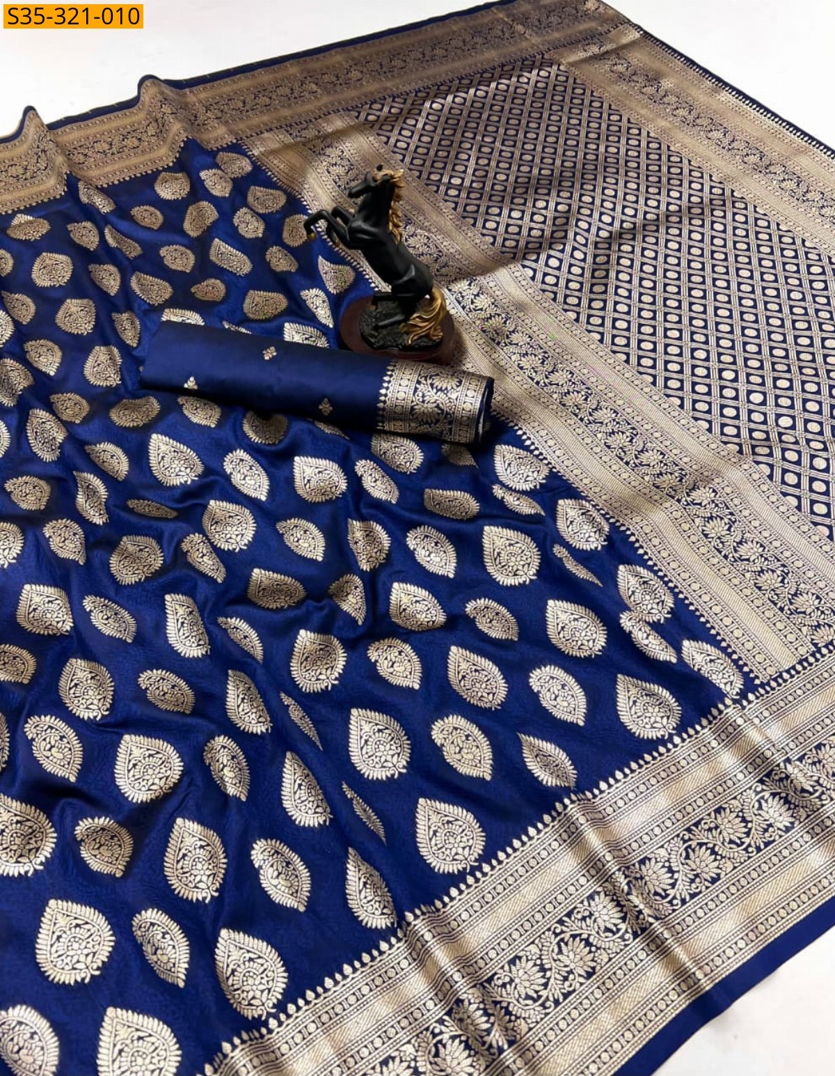 Royal Blue Banarasi soft silk saree