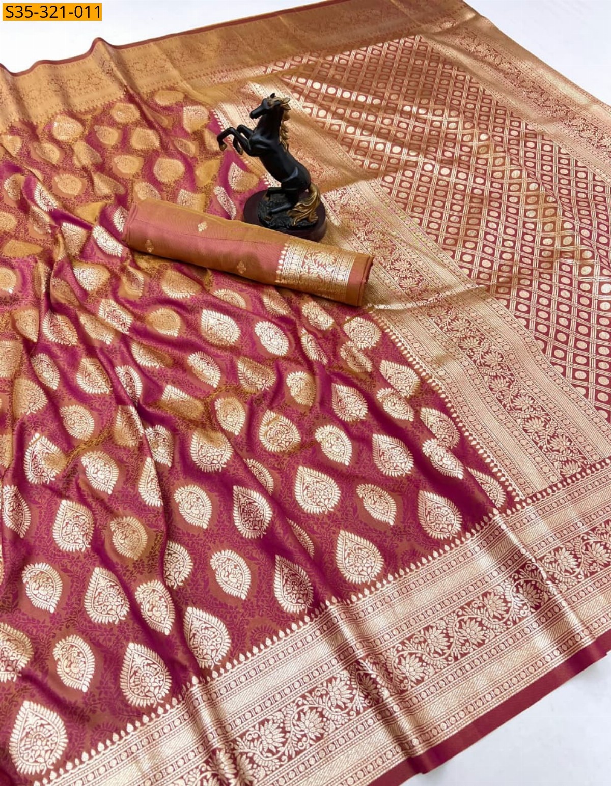 Maroon Banarasi soft silk saree