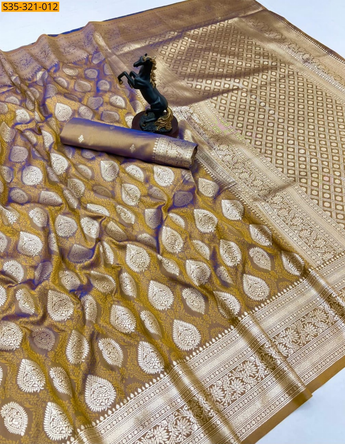 Yellow Banarasi soft silk saree