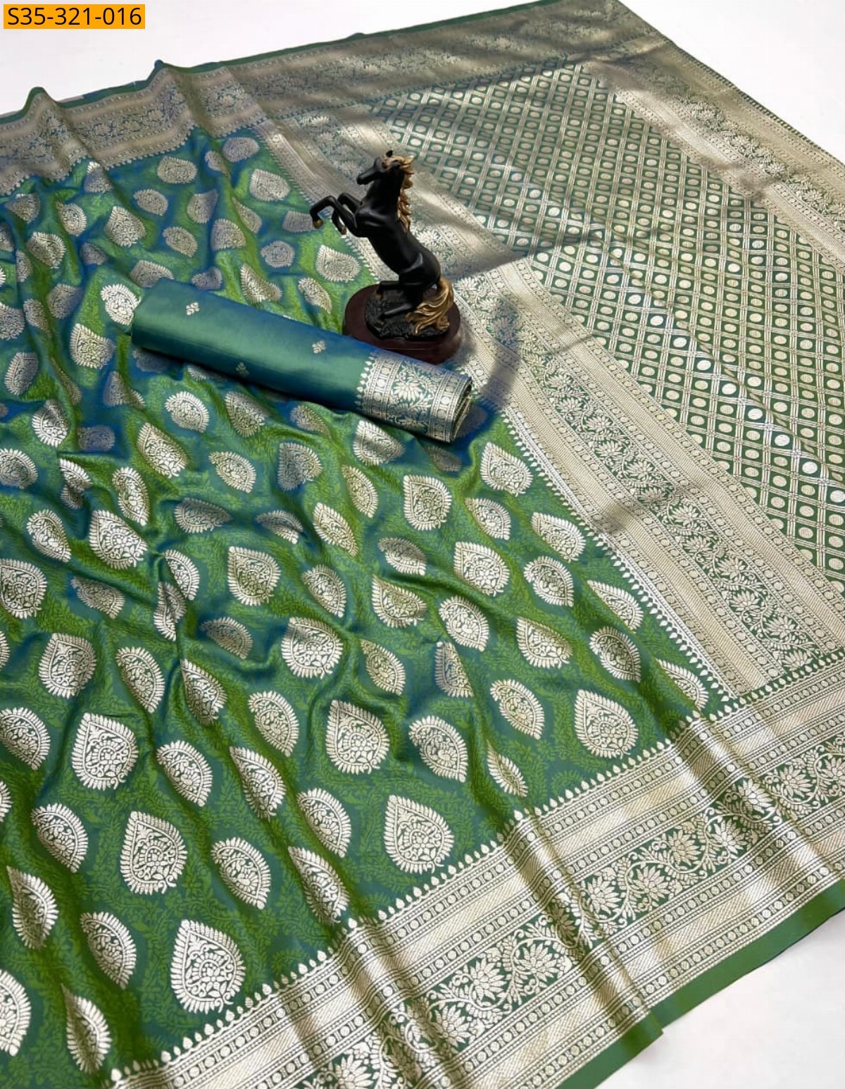 Light Green Banarasi soft silk saree