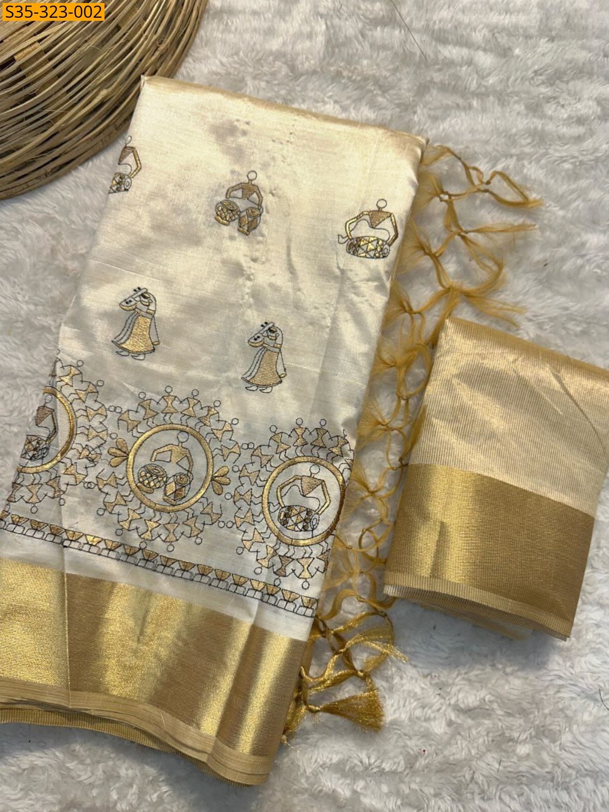 Half white Fancy Tussar silk saree