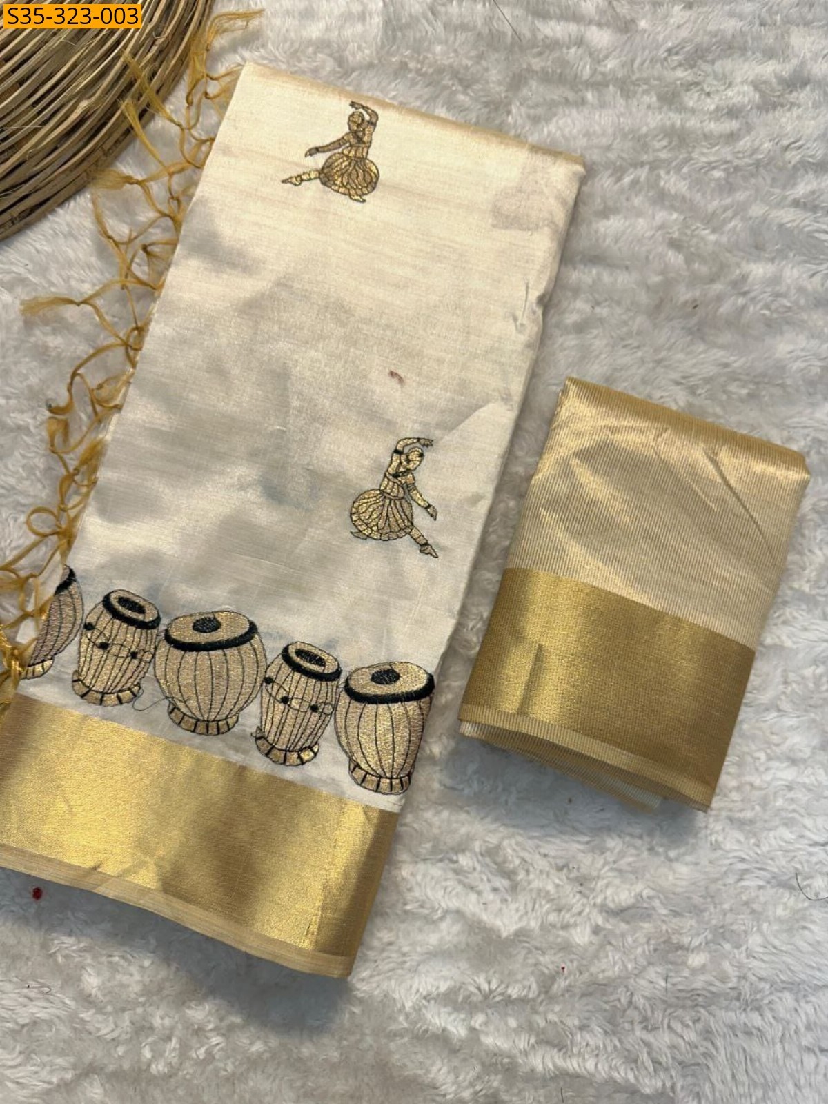 Half white Fancy Tussar silk saree