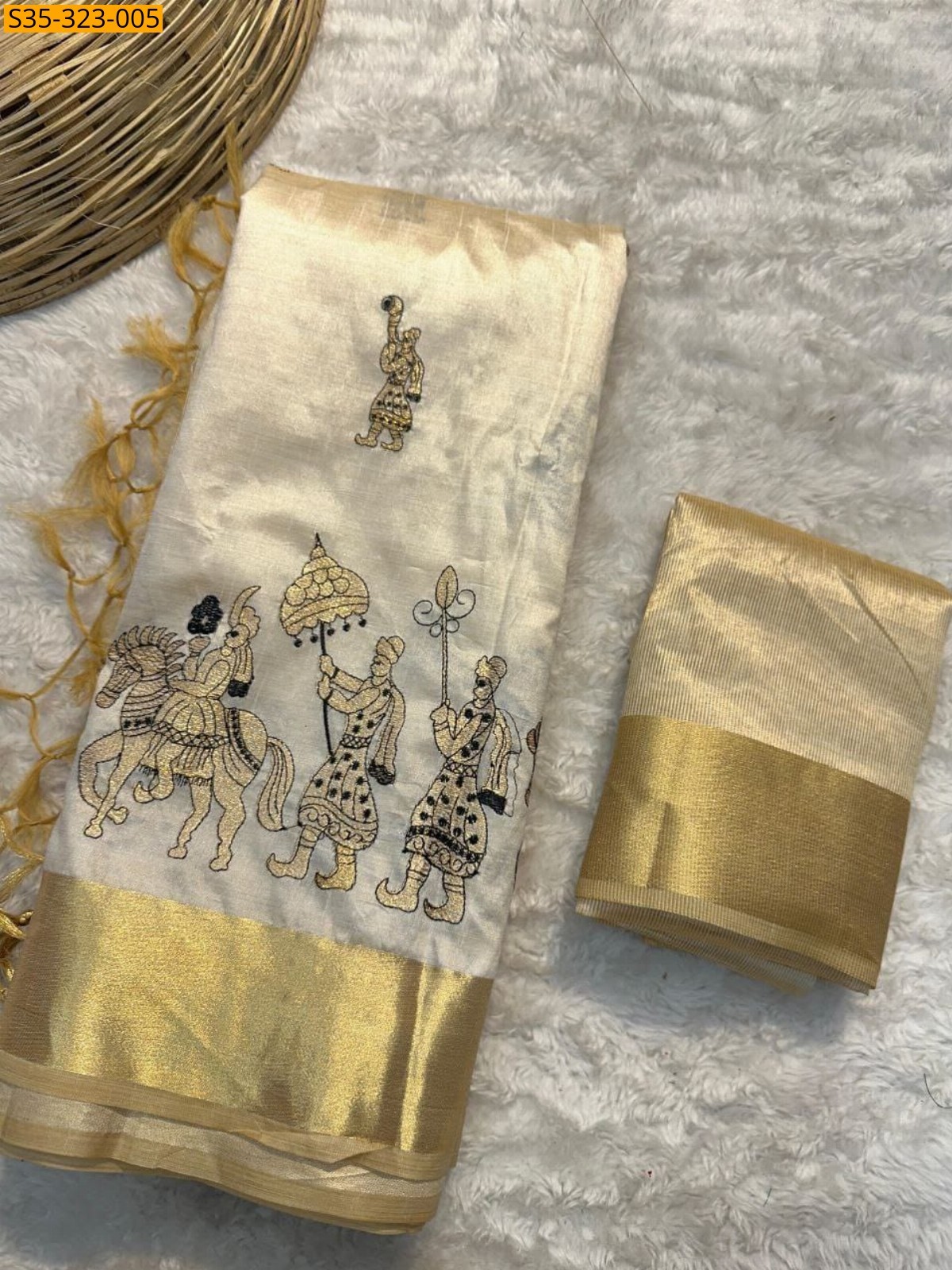 Half white Fancy Tussar silk saree