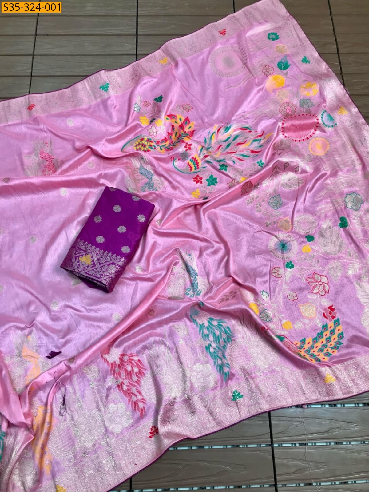 Pink Fancy Banarasi Khadi Georgette Silk saree 