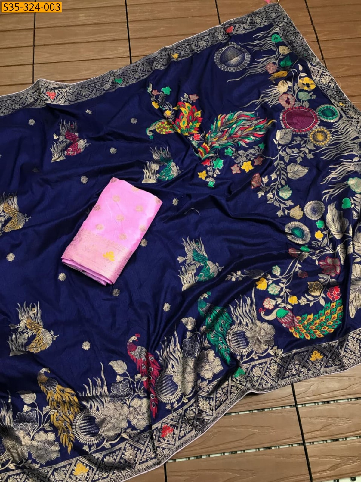 Navy blue Fancy Banarasi Khadi Georgette Silk saree 