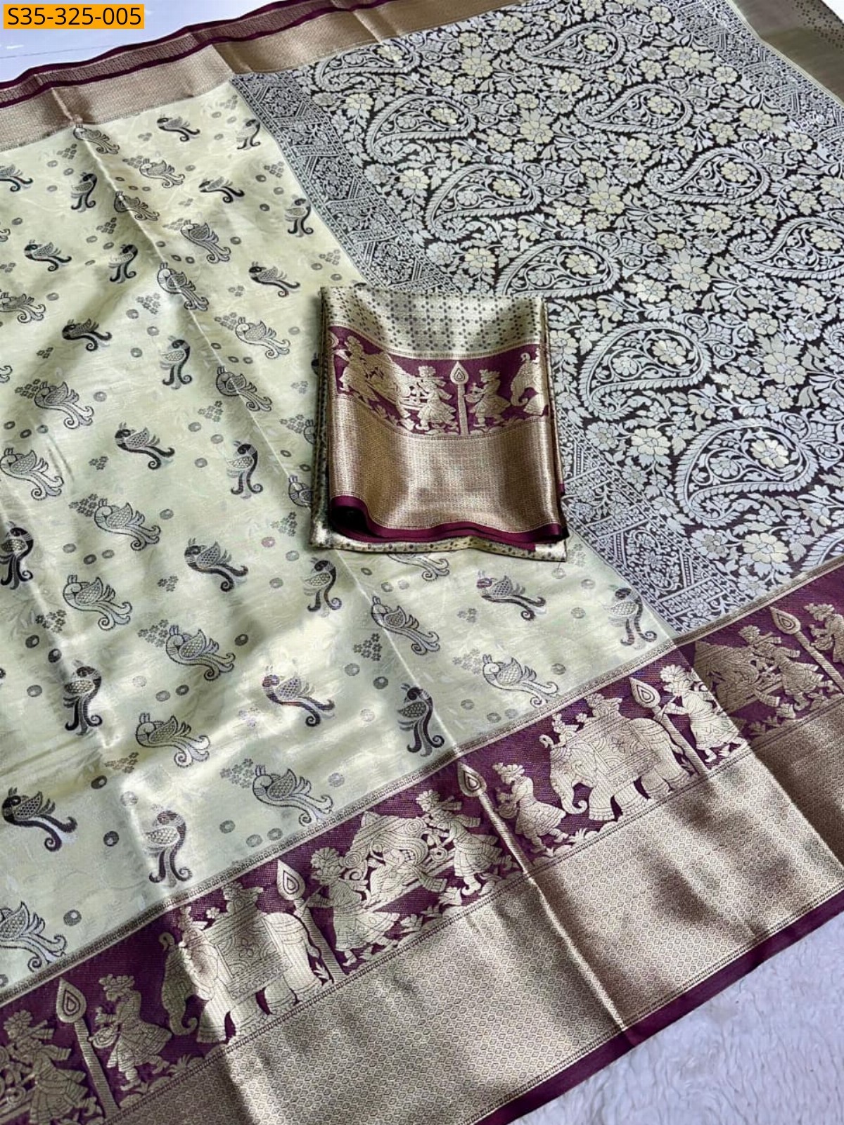 Light Yellow Fancy Kanjivaram silk saree