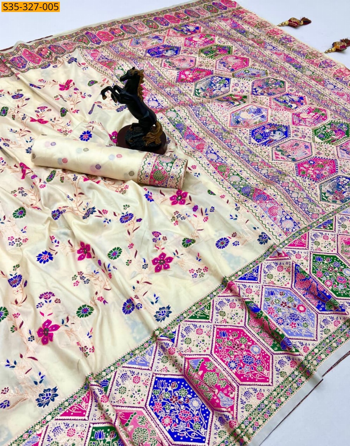 Half white Pashmina Kashmiri Sarees