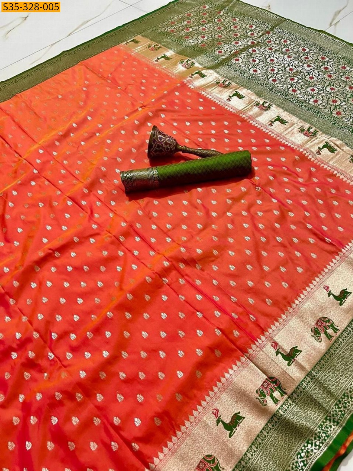 Orange Paithani Soft Silk Sarees