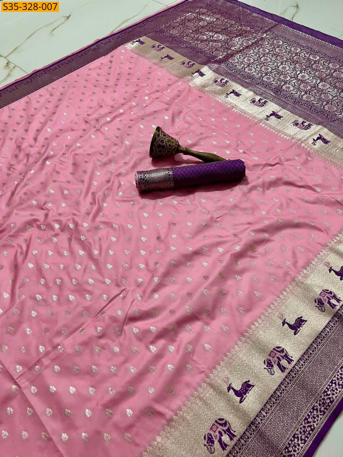 Baby pink Paithani Soft Silk Sarees