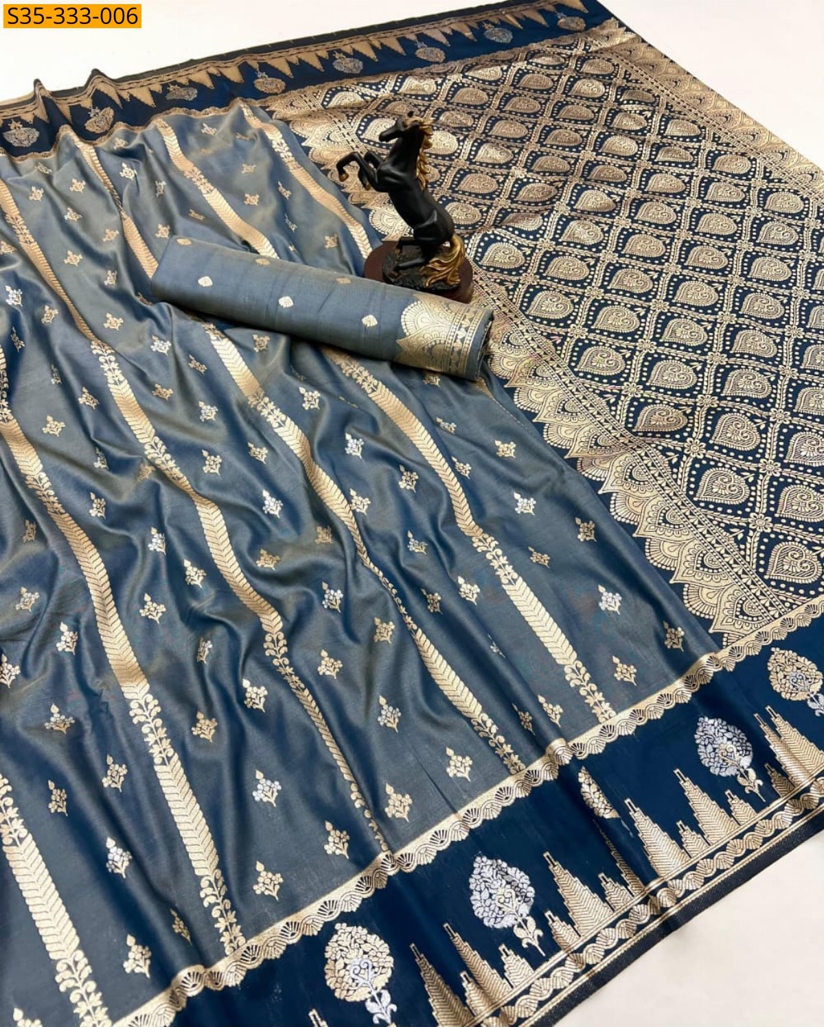 Gray Soft silk Sarees