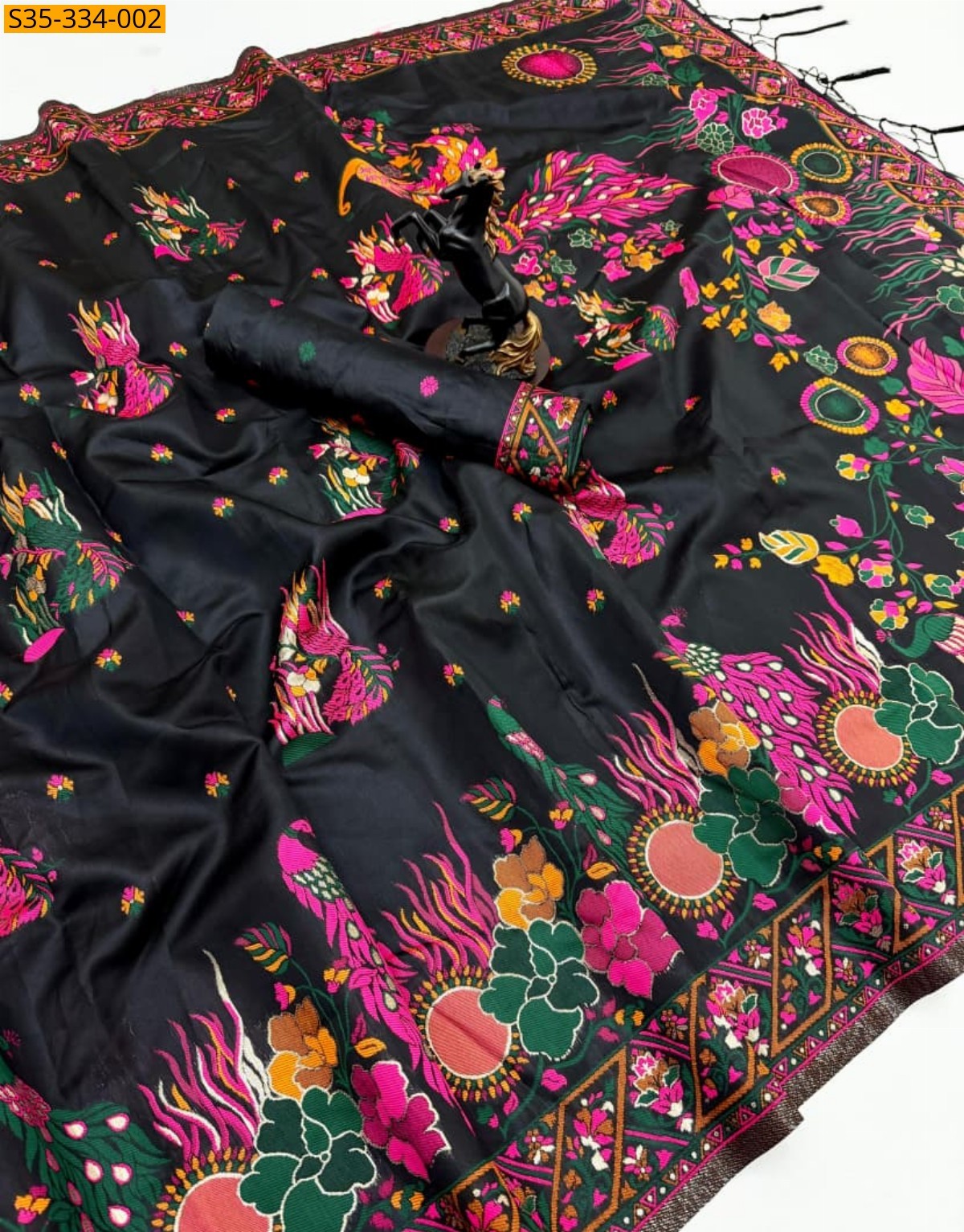 Black Fancy Pashmina Kashmiri Sarees