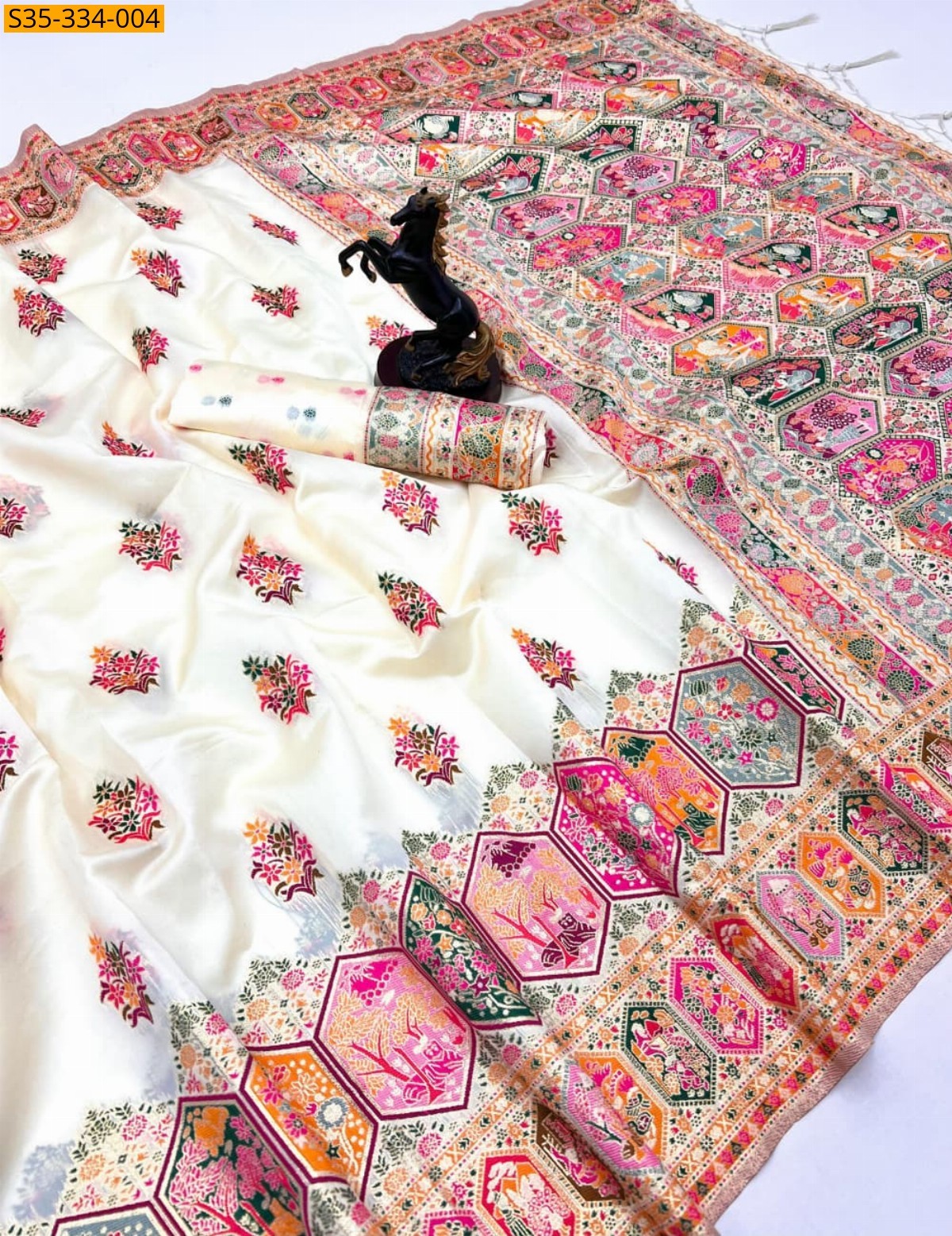 Half White Fancy Pashmina Kashmiri Sarees