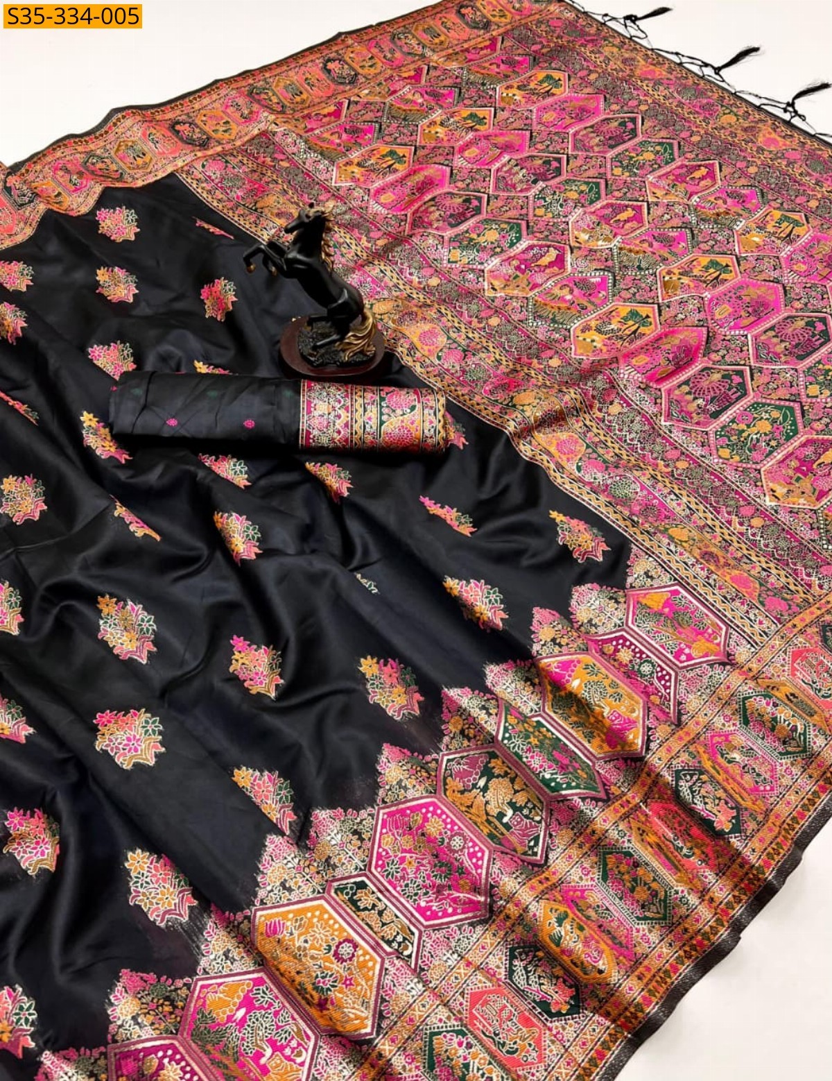 Black Fancy Pashmina Kashmiri Sarees