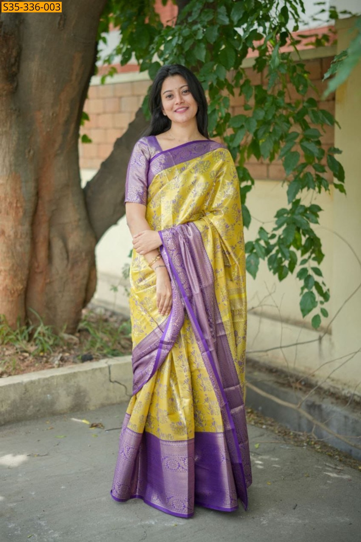 Lemon yellow Fancy Kanjivaram Semi Silk Sarees