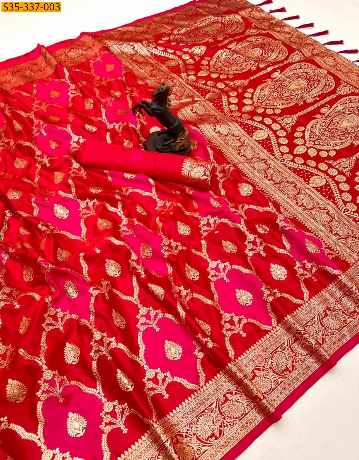 Red Banarasi silk saree