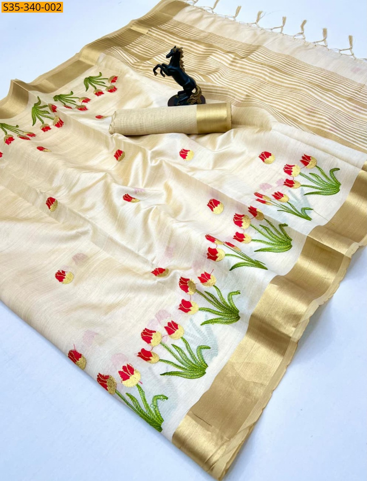 Sandal Fancy kerala kasavu tissue saree