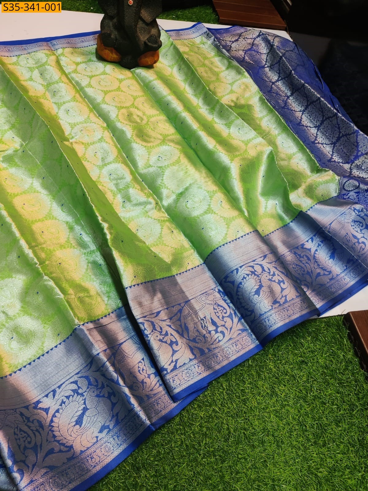 Green Mercerised Kora Silk sarees