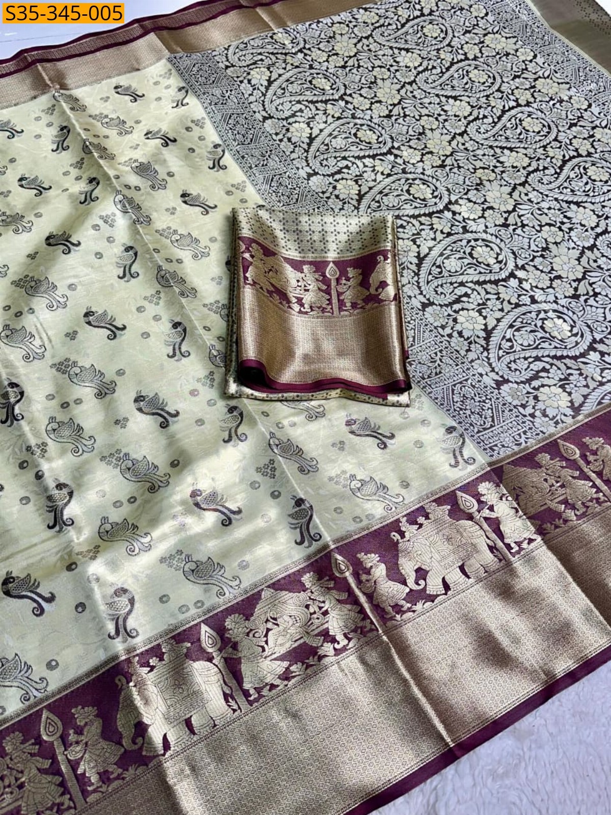 Half White Fancy Kanjivaram silk saree