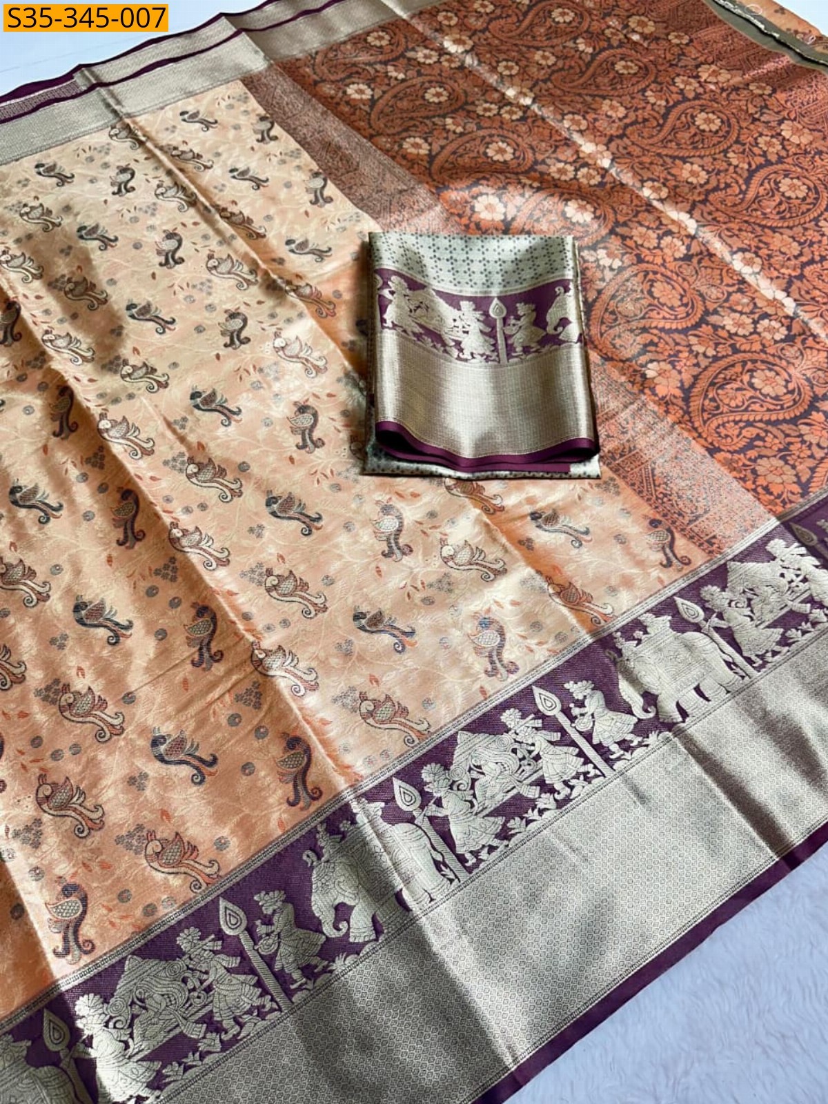 Light Orange Fancy Kanjivaram silk saree