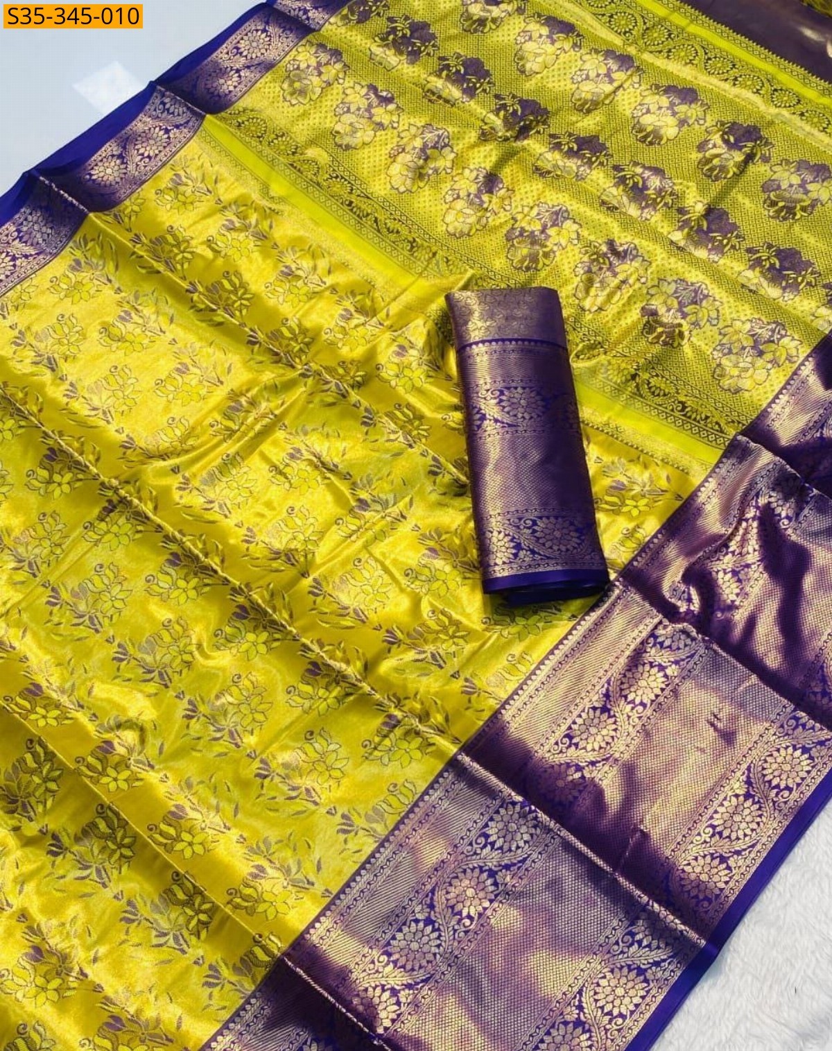 Lemon yellow Fancy Kanjivaram silk saree