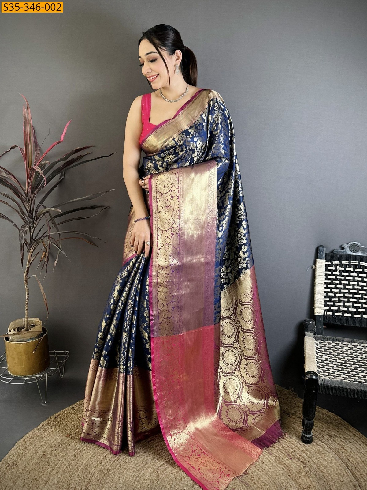 Navy Blue Kanjivaram Katan Silk Saree