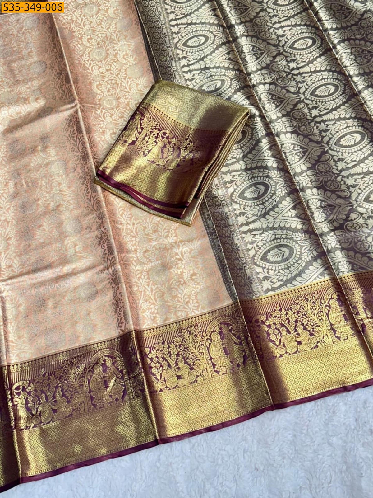 Light Orange Kanjivaram  Silk Sarees