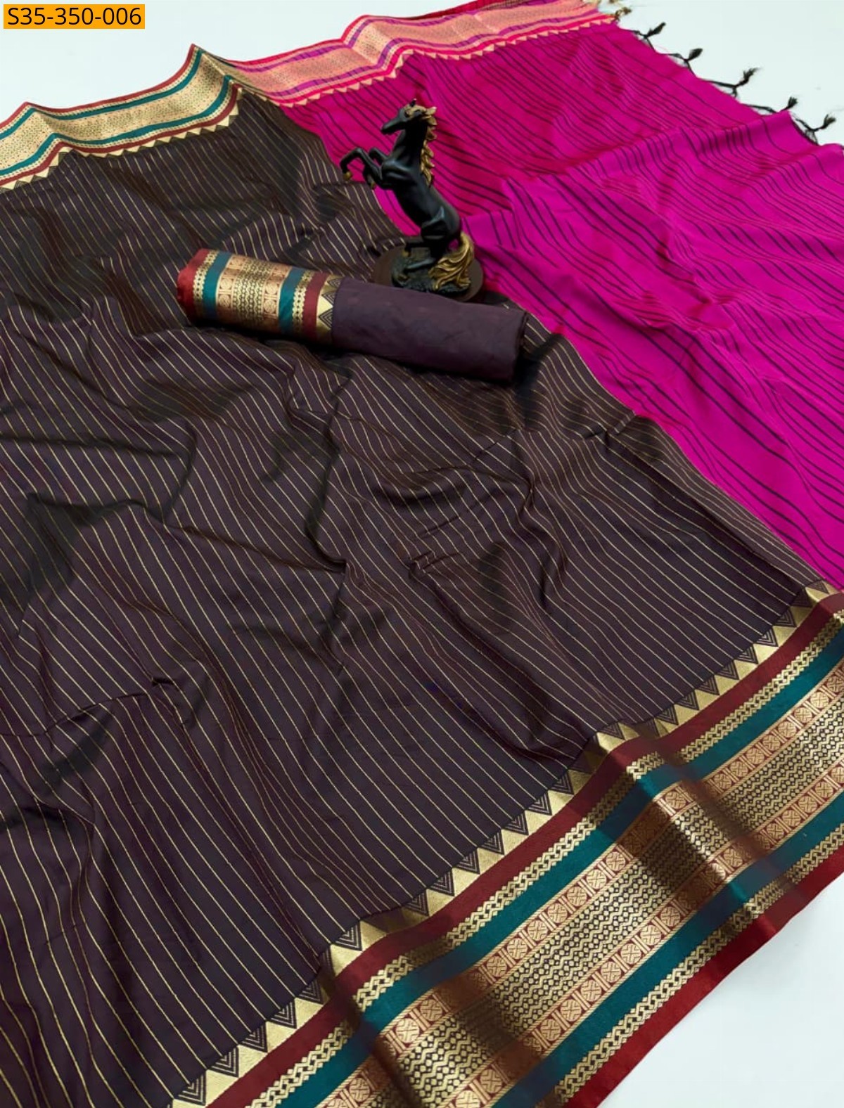 Dark Brown Fancy Munga silk saree