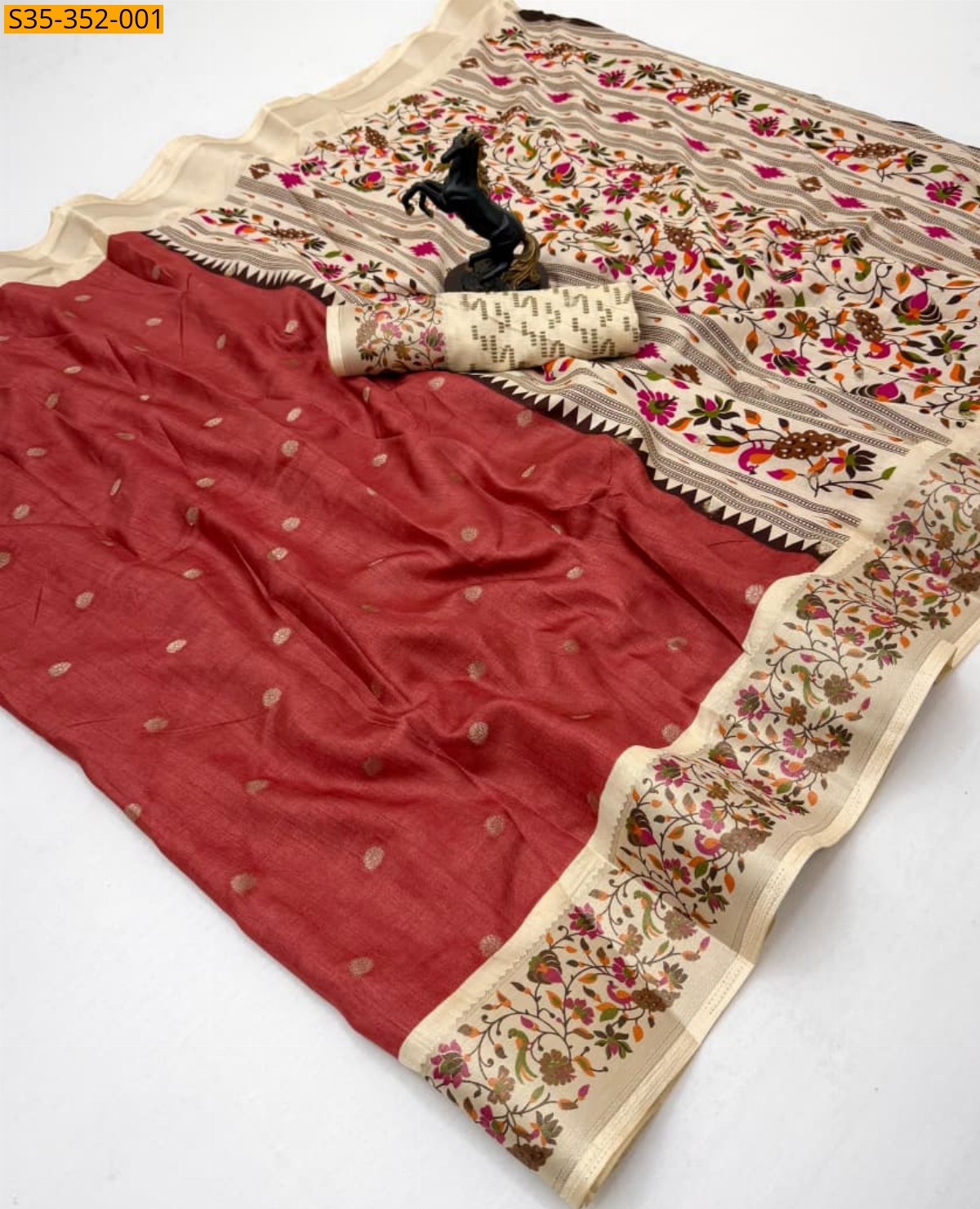 Red Fancy Tusser Silk Sarees